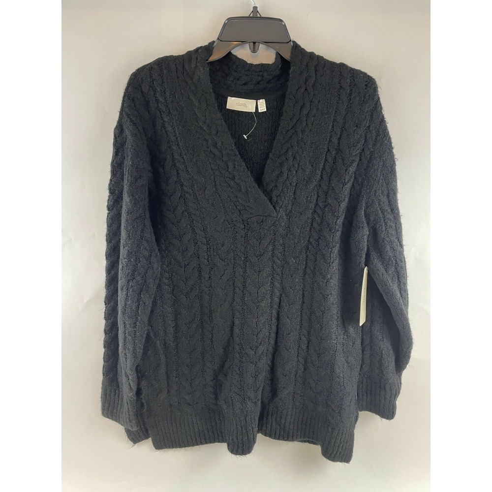 Cloth by RD Sweater Women's Size Small Black Oversized V Neck Cable Knit NWT